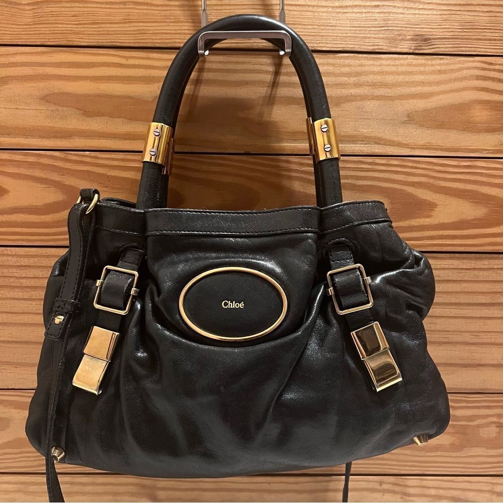 AUTH CHLOE Hand Bag Leather 2way Black Shoulder Crossbody Satchel